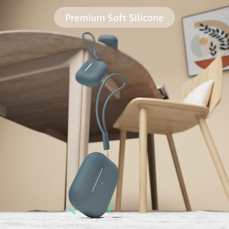 Tandoler حافظة متوافقة مع Airpods Pro 2، غلاف سيليكون ناعم واقي مع مجموعة تنظيف وحبل حمل متوافق مع AirPod Pro الجيل الثاني، LED أمامي مرئي - أزرق محيطي - Image 3